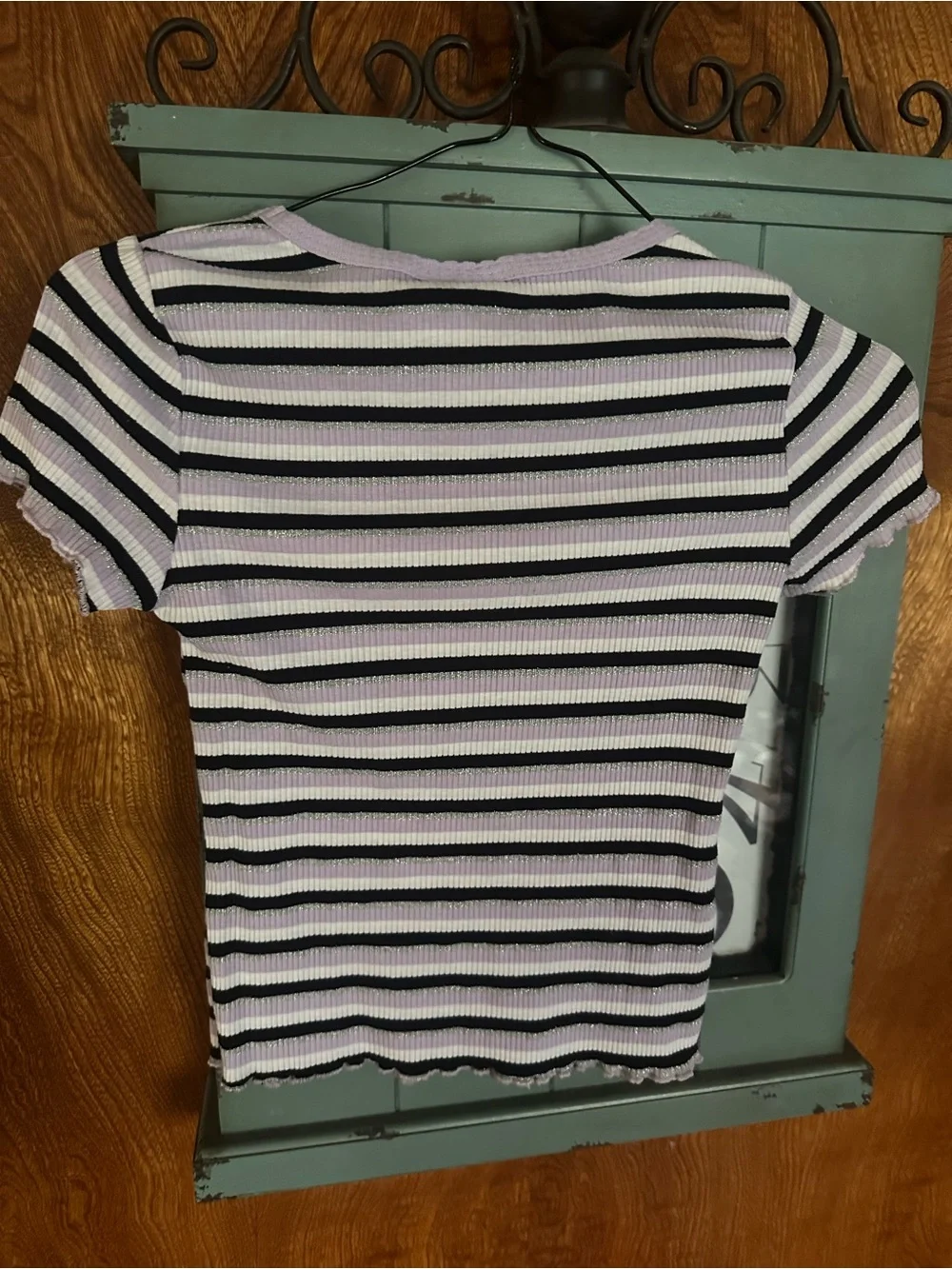 Justice Lavender, Black & White Striped Ribbed Tee
